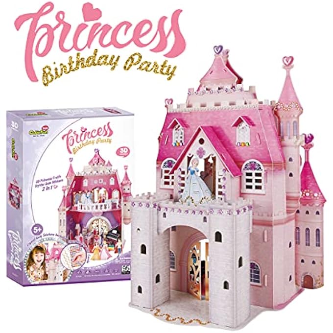 3D PUZZLE PRINCESS BIRTHDAY - DOLLHOUSE FOR GIRLS, 3D PUZZLES DOLLHOUSES FOR GIRLS, 95 PIECES, 524 GLASS STICKERS, 5 YEARS OR OLDER - Image 1